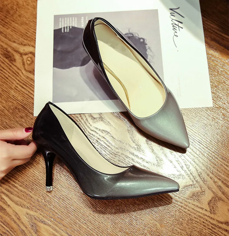 

Women Shoes Fashion PU Leather 7.5cm Thin High Heel Pointed Toe Slip-On Shallow Sexy Lady Shoes Casual Party Female Pumps Shoes
