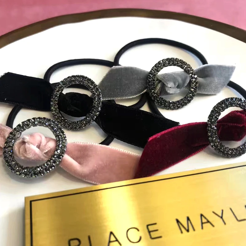 

Korean Fashionable Water Drill Cloth Art Bow Knot Round Head Hair Rope Temperament Simple Adult Rubber Bands Hair Accessories