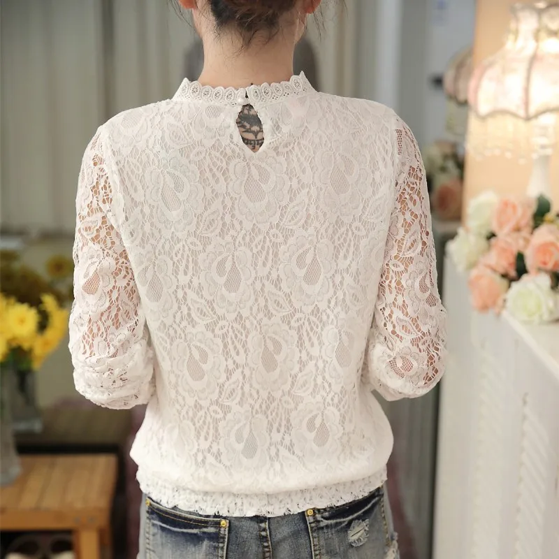 2016 Blusas Женская модная кружевная блузка с длинным рукавом весенне осенняя одежда