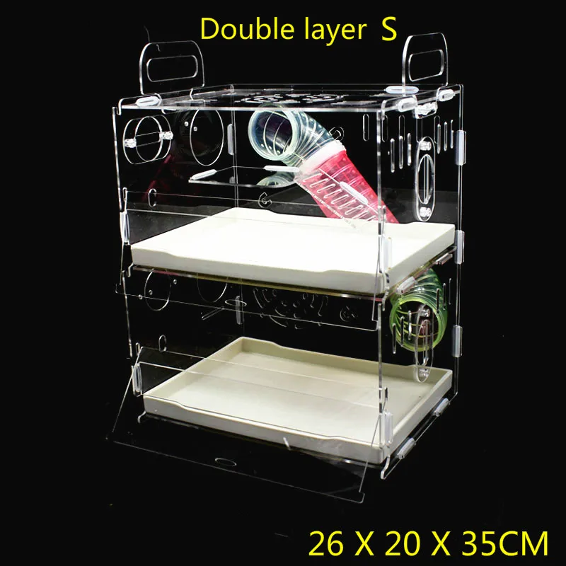 Double layer S Однослойная и двухслойная трехслойная прозрачная клетка с золотым медведем, акриловая клетка для хомяка, ящик для труб, клетка AP11211909 - Цвет: Double layer S