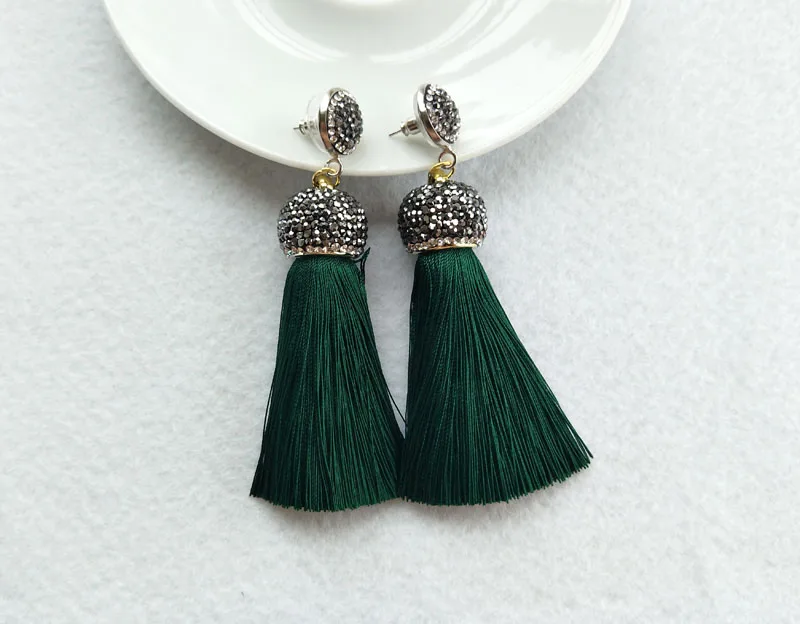

5 Pair Christmas gift MIX color cotton Silk Tassel Earrings,Pave Rhinestone Tassel Jewelry, For Women Bohemia Earrings ER102C