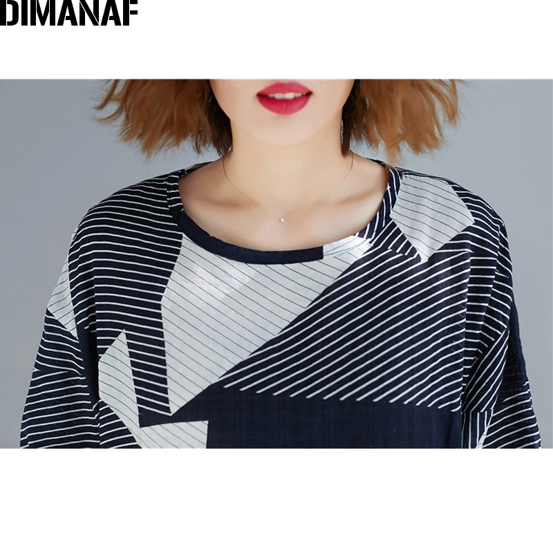 Футболка DIMANAF женская летняя хлопковая льняная свободная большого