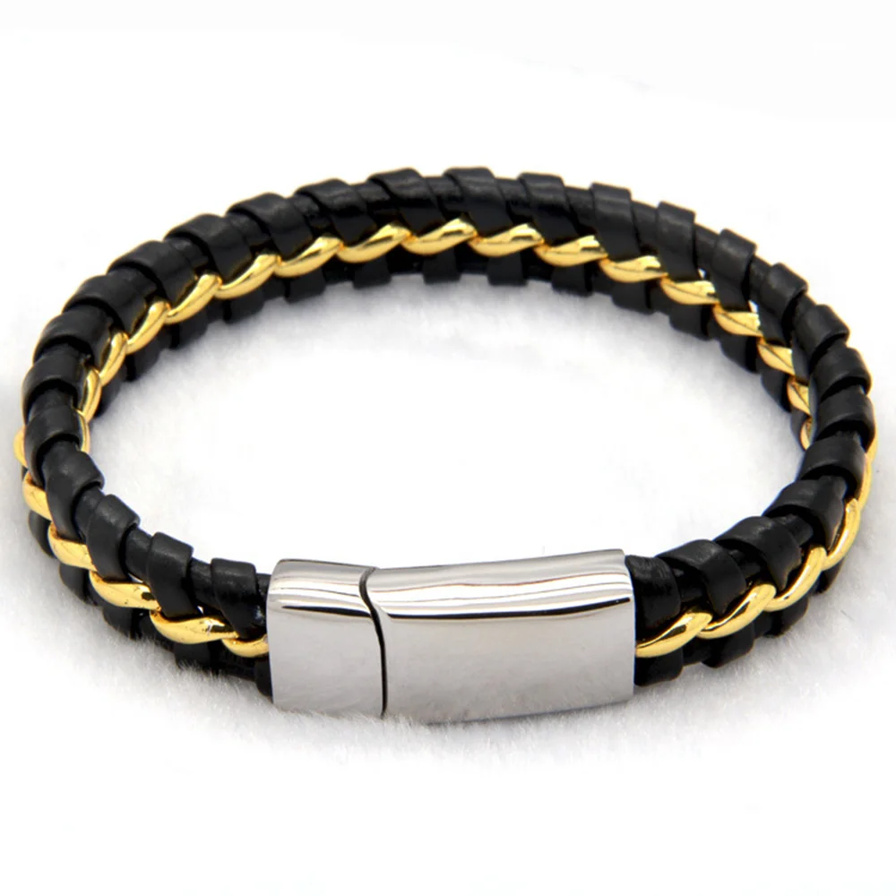 2019 New 316L Stainless Steel Bracelets &amp Bangles Mens Gift Black Leather Knitted Magnetic Clasp Bracelet Men Jewelry B18141 | Украшения