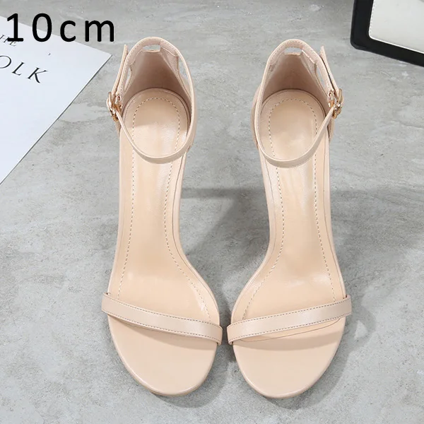 Apricot Sandals 10cm Брендовые женские босоножки; летние туфли на высоком каблуке; кожаные туфли с открытым носком и пряжкой на ремешке; женская обувь для вечеринок; Цвет Черный; Sandalia Mujer; Новое поступление - Цвет: Apricot Sandals 10cm