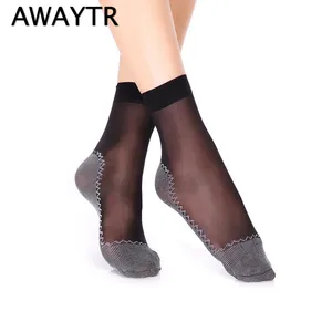 Женские прозрачные носки Awaytr, черные хлопковые носки Харадзюку, Модные дышащие короткие носки до щиколотки, 2019
