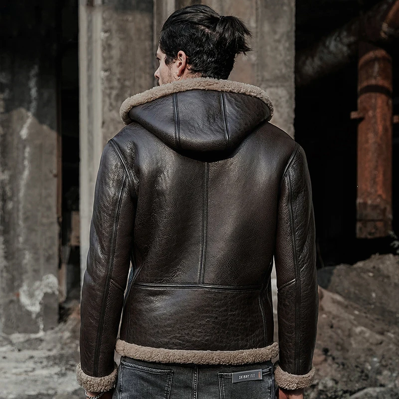 Мужское пальто из натуральной кожи куртка верхняя одежда с капюшоном оригинал