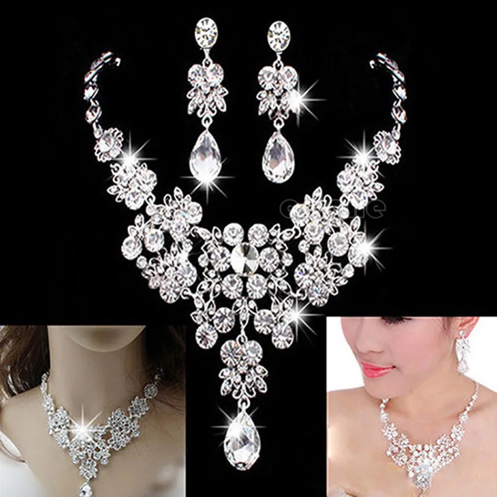 

Wedding Bridal Formal Party Prom Jewelry Crystal Rhinnewestone Necklace Earring Set
