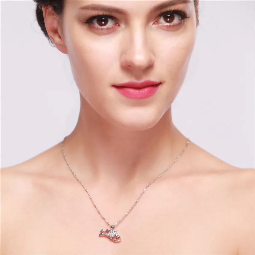 US STOCK 15% Off Simulated Pearl Cubic Zirconia Heart Pendants Mother's Day Female Colar Mom's Necklace Women Uloveido Y123 |