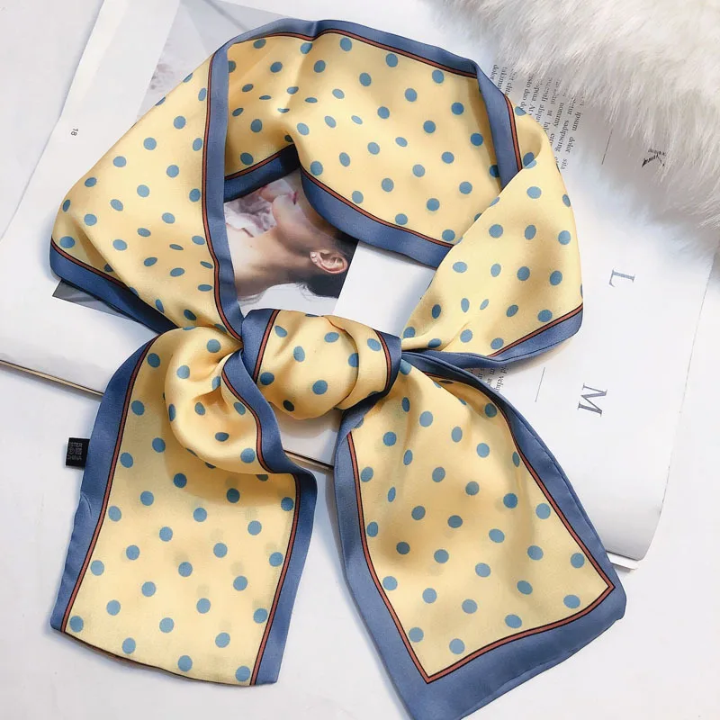

Spring and summer Korean version of the small silk scarf thin strip ladies INS professional literary temperament print scarf