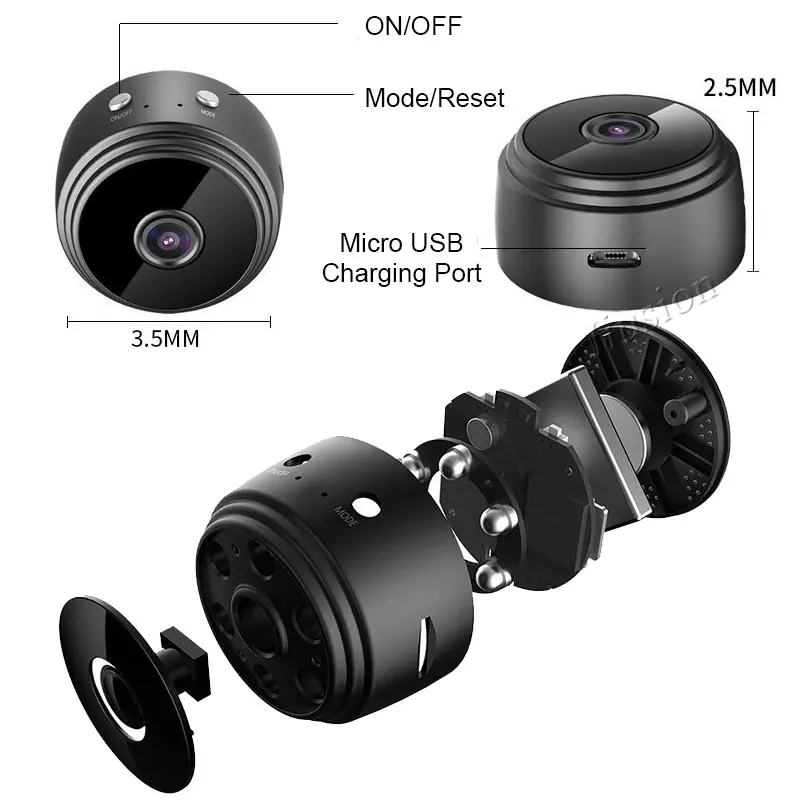 Мини камера на магните A9 WiFi 1080P HD IP P2P ИК Ночное Видение Обнаружение движения