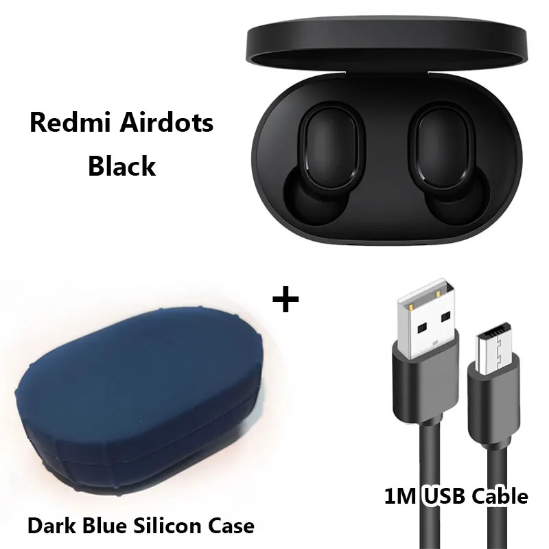 Xiaomi Redmi Airdots TWS Bluetooth наушники, стерео бас беспроводная гарнитура шумоподавления с микрофоном Handsfree наушники AI управление - Цвет: cable darkblue case