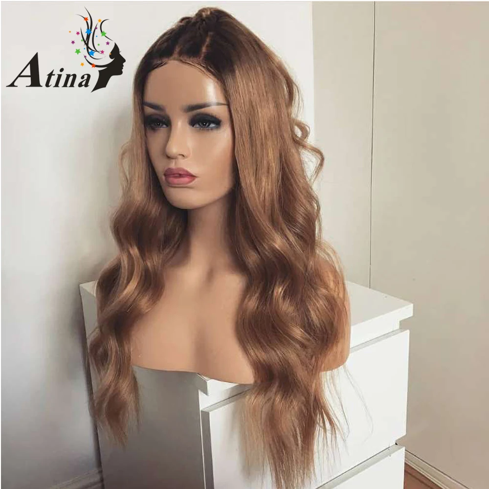 Colored Wig 1B27 Honey Blonde Ombre Brazilian Remy Wavy 130% Density Hair Two Tone Lace Front Human Wigs Atina | Шиньоны и парики