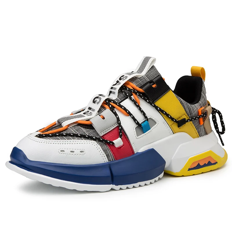 Мужские кроссовки из искусственной кожи ручной работы дышащие на платформе