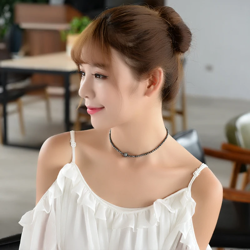 Женское ожерелье с цепочкой BOJIU из гематита бусинами и цирконом короткое для