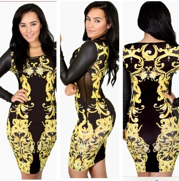 Платье облегающее полые винтажный узор цветочный принт сексуальный бандажное