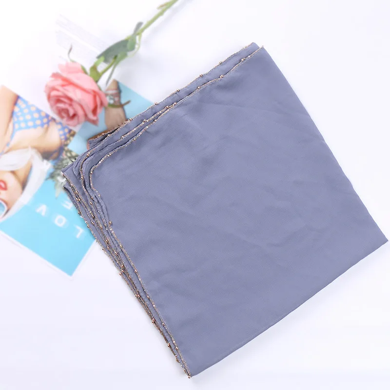 2019 простая шитая Золотая цепочка пузырьковый шифоновый мгновенный хиджаб шаль