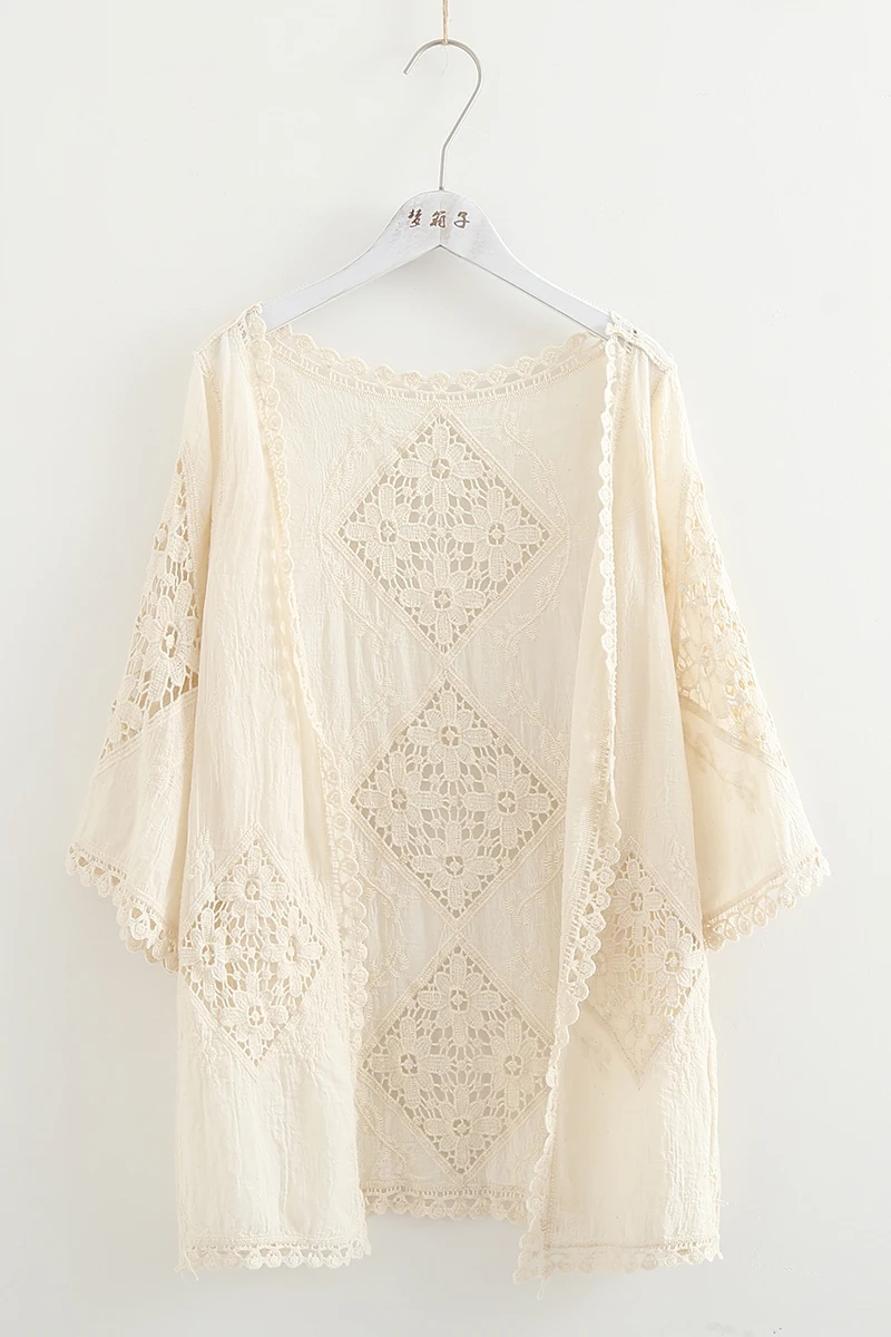 Японский сладкий Мори девушка выдалбливают цветок вышивка рубашка кардиган