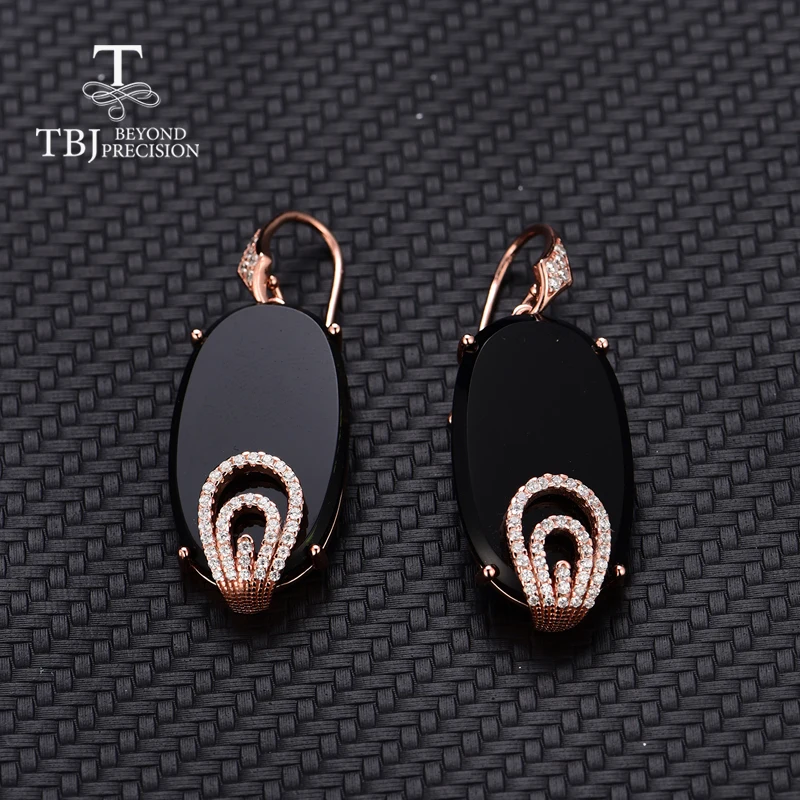 TBJ, vogue длинные серьги с крючками, 925 карат, натуральный черный агат, оникс, серебро пробы, розовое золото, серьги с драгоценным камнем для женщин, подарок