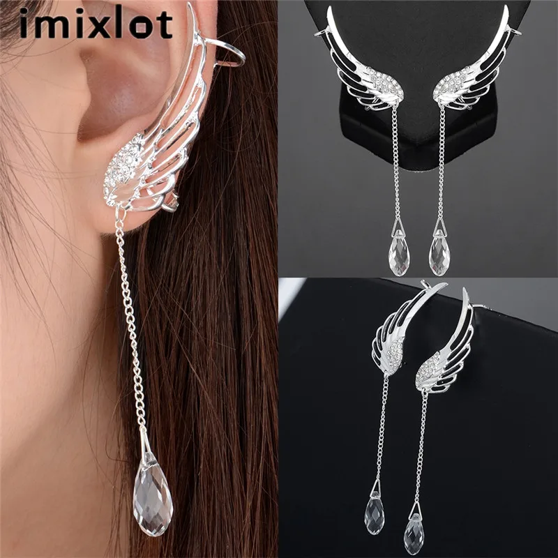 Imixlot 1 пара крылья ангела Кристальные посеребренные клипсы для ушей серьги женщин