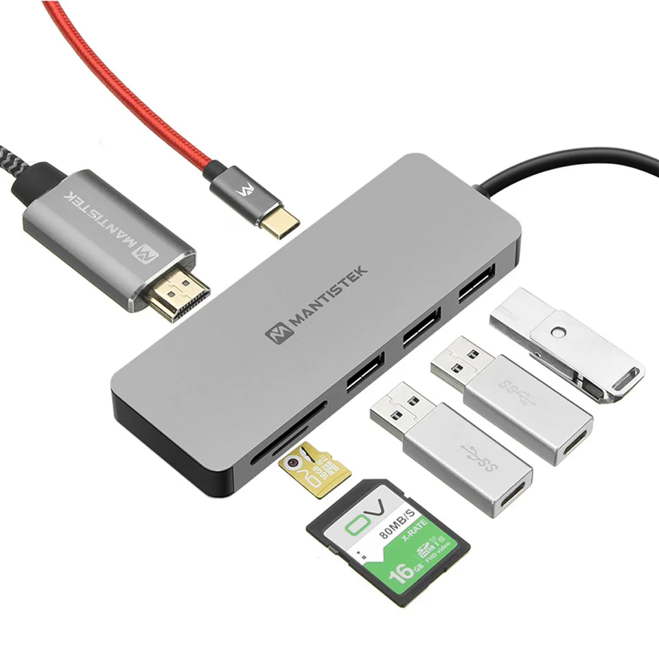 Usb-хаб MantisTek H3 7-в-одном Тип с разъемами типа C и USB 3,0 4K Дисплей PD зарядки usb-хаб TF SD кард-ридер слот Тип-C PD зарядки DP-ATL режим