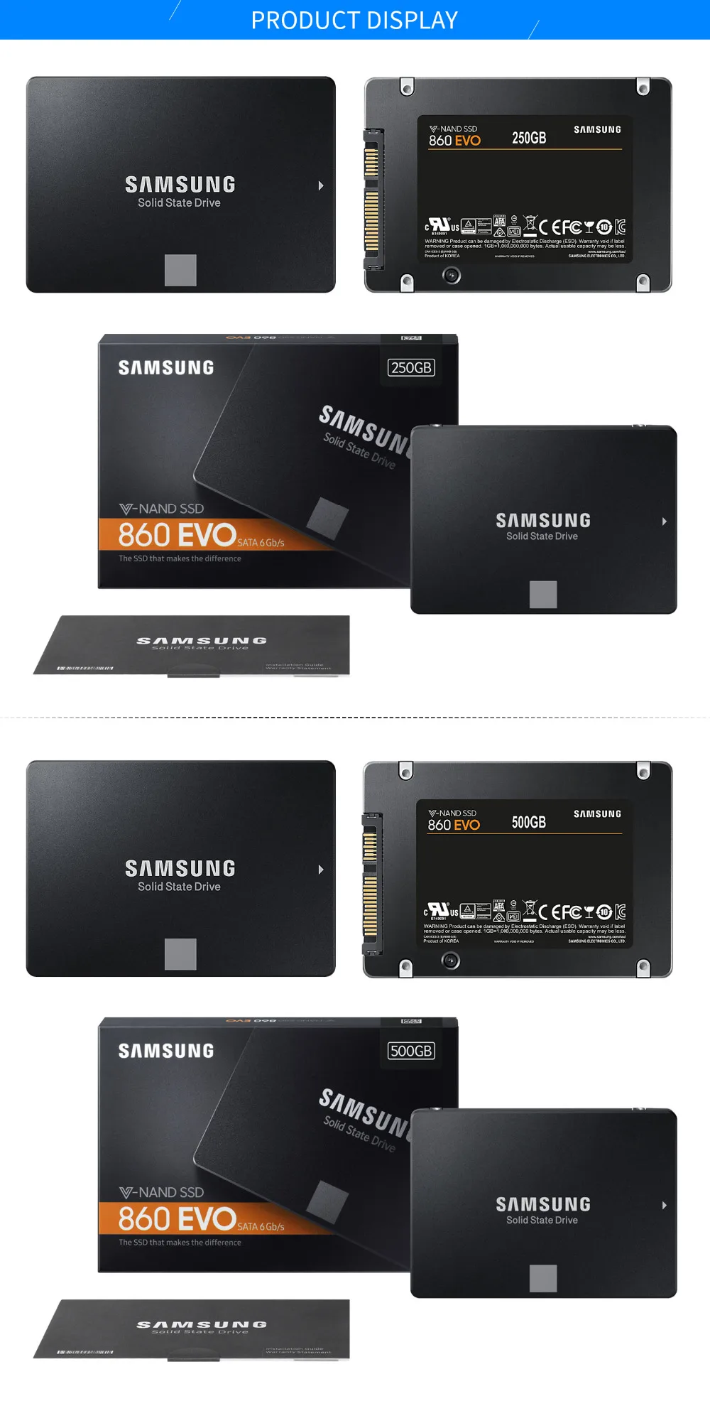 SAMSUNG 860 EVO SSD 250G Внутренний твердотельный диск 1T 2 ТБ высокоскоростной SATAIII SATA 3 быстрый для ноутбуков настольных ПК