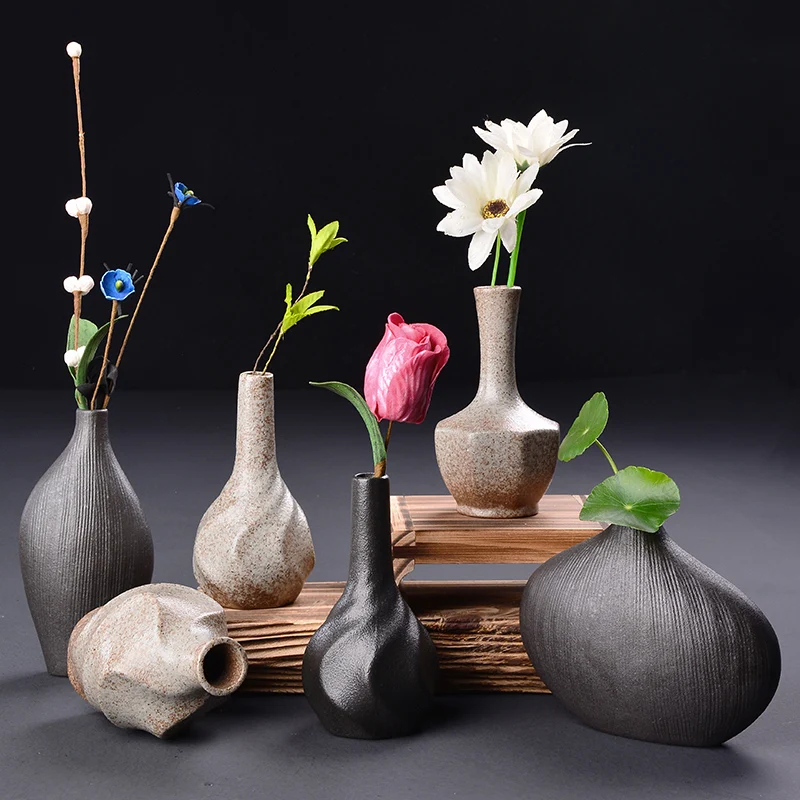 

Creative vase Retro Coarse pottery Ceramic vases Tabletop Mini small flower vase Porcelain crafts wedding home decoration