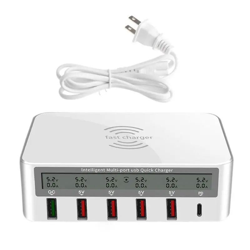 US Plug Универсальный 100 Вт 5x USB QC 3,0& type C PD быстрое зарядное устройство адаптер Qi Беспроводная зарядная станция для iPhone ipad samsung Xiaomi huawei - Цвет: US Plug