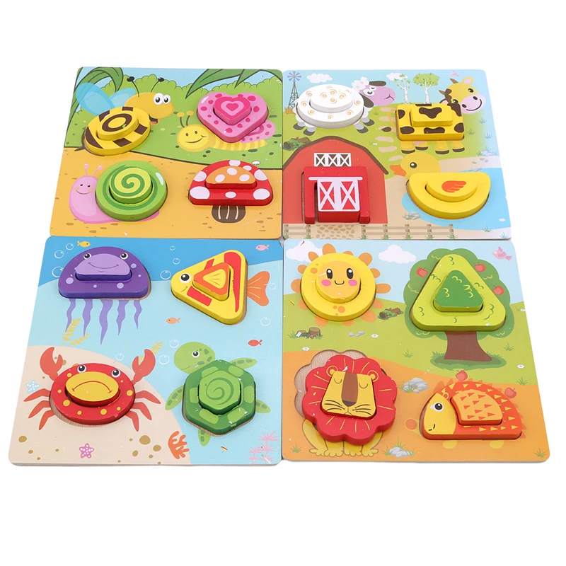 

Wooden Cartoon Animal Jigsaw Puzzle Toys Learning Education Intelligence Development Toy For Children