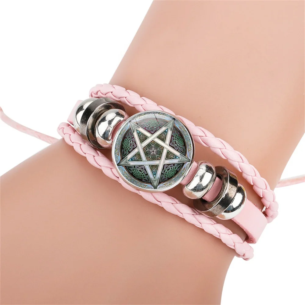 Женские кожаные браслеты шармы оккультные перевернутые звезды знак пентаграммы