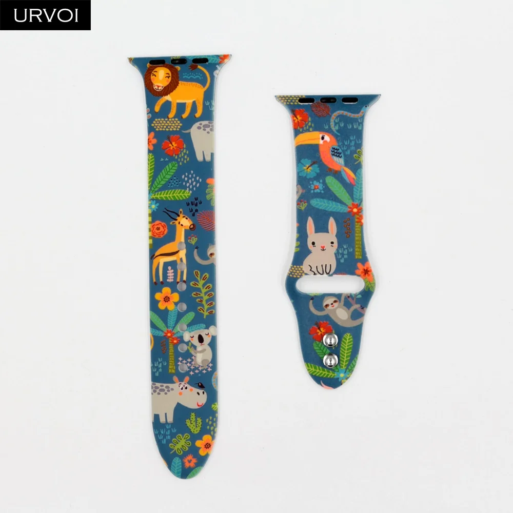 Style H URVOI силиконовый ремешок для Apple Watch series 4 5 3 2 1 спортивный ремешок для iWatch AW адаптер Фламинго Леопард граффити живопись 44 мм - Цвет ремешка: Style H