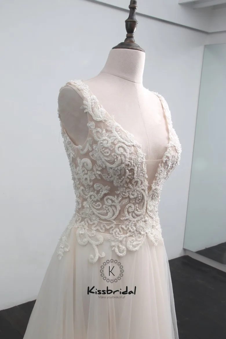Trouwjurk vestido de casamento Новое свадебное платье из фатина с аппликацией-Бохо С v-образным
