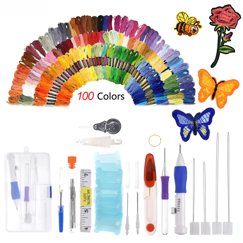 

138Pcs Embroidery kit Handicraft Cross Stitch Pen Set, Threads for Sewing Knitting Sewing Tools Magic Pen Set Threaders Bordado