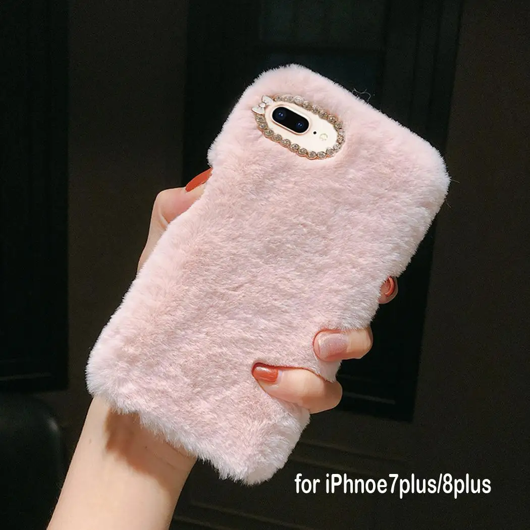 Модные пушистые волосы горный хрусталь мобильный телефон красный серый розовый