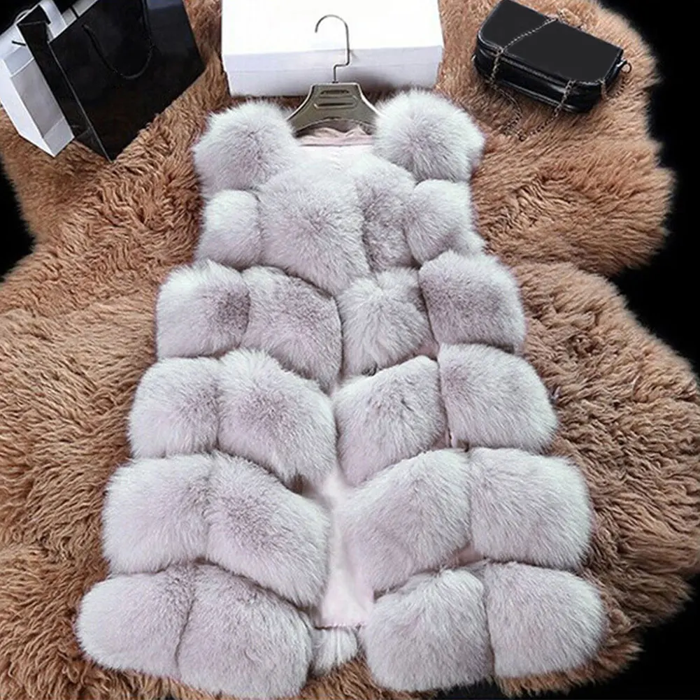 Женское пальто Зимняя верхняя одежда искусственный мех мягкая куртка жилет