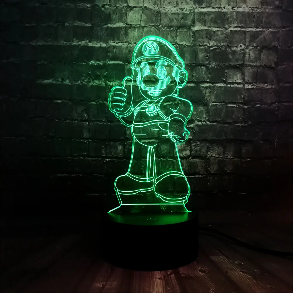 Светодиодный USB ночной Светильник 3D акриловая мультяшная игра фигурка Марио для