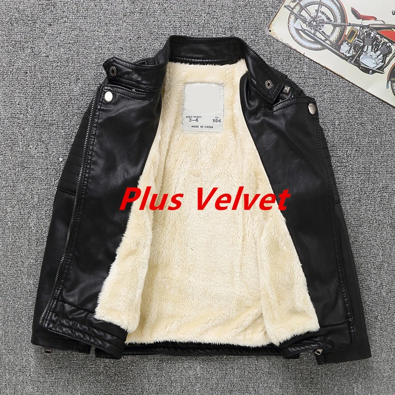 plus velvet От 2 до 15 лет; Детская куртка из искусственной кожи; сезон осень-зима; детская ветровка для мальчиков; плащ для младенцев; кожаная одежда; Верхняя одежда для подростков - Цвет: plus velvet