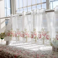 junwell polyester voile golden rose embroidery kitchen curtain coffee curtain dust proof decoration for kitchen 1 pc