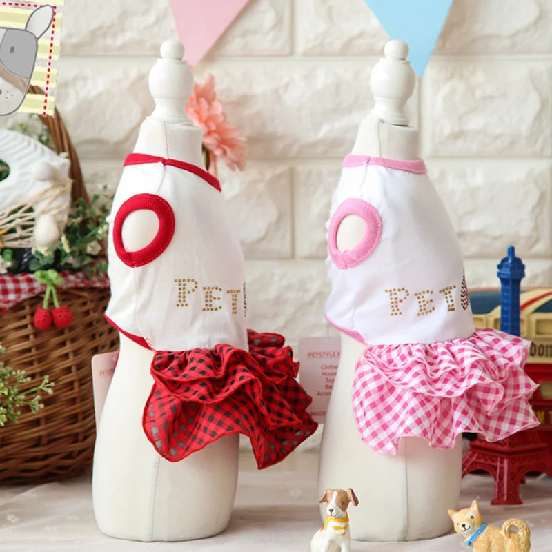 PETSTYLE хлопковый в сетку милое летнее платье для собаки клубничное детское жилет