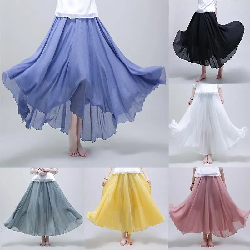 Yfashion женская льняная ткань юбка макси в стиле бохо Новая мода лето сплошной цвет Высокая Талия Длинные юбки Национальный стиль юбка женская