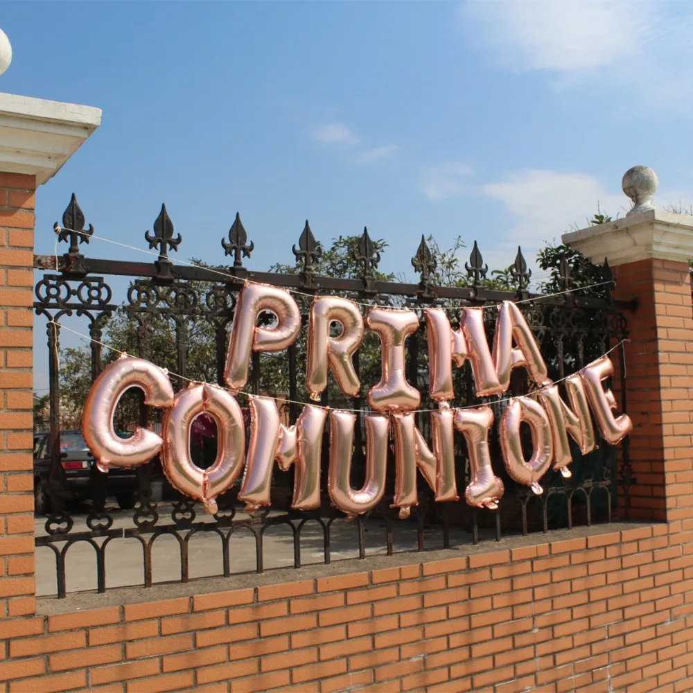 Итальянский prima comunione Фольга шары золото серебро Первое причастие баннер овсянка