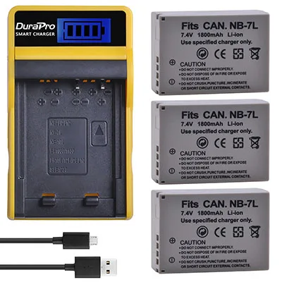 3 Battery Set Литий-ионная батарея DuraPro 1800mAh NB-7L NB7L NB 7L+ зарядное устройство USB lcd для цифровых камер Canon PowerShot G10 G11 G12 SX30 SX30IS - Цвет: 3 Battery Set
