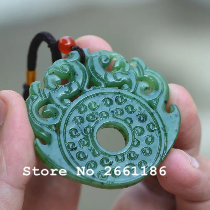 (Сертификат) кулон из натурального нефрита с резным китайским драконом и пряжкой