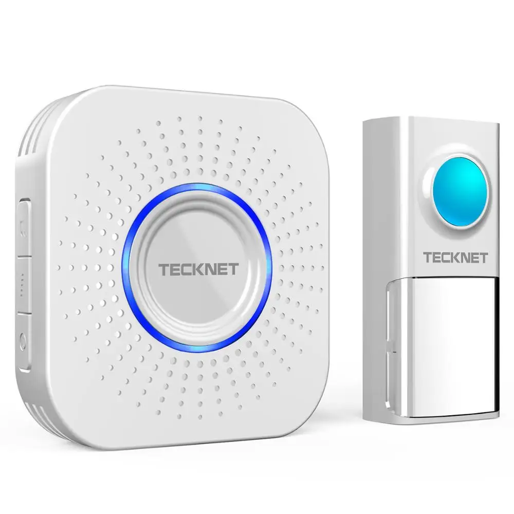 White TeckNet беспроводной дверной звонок беспроводной 150 м дверной звонок комплект IP55 Водонепроницаемый светодиодный индикатор 58 мелодий EU/UK Plug - Цвет: White