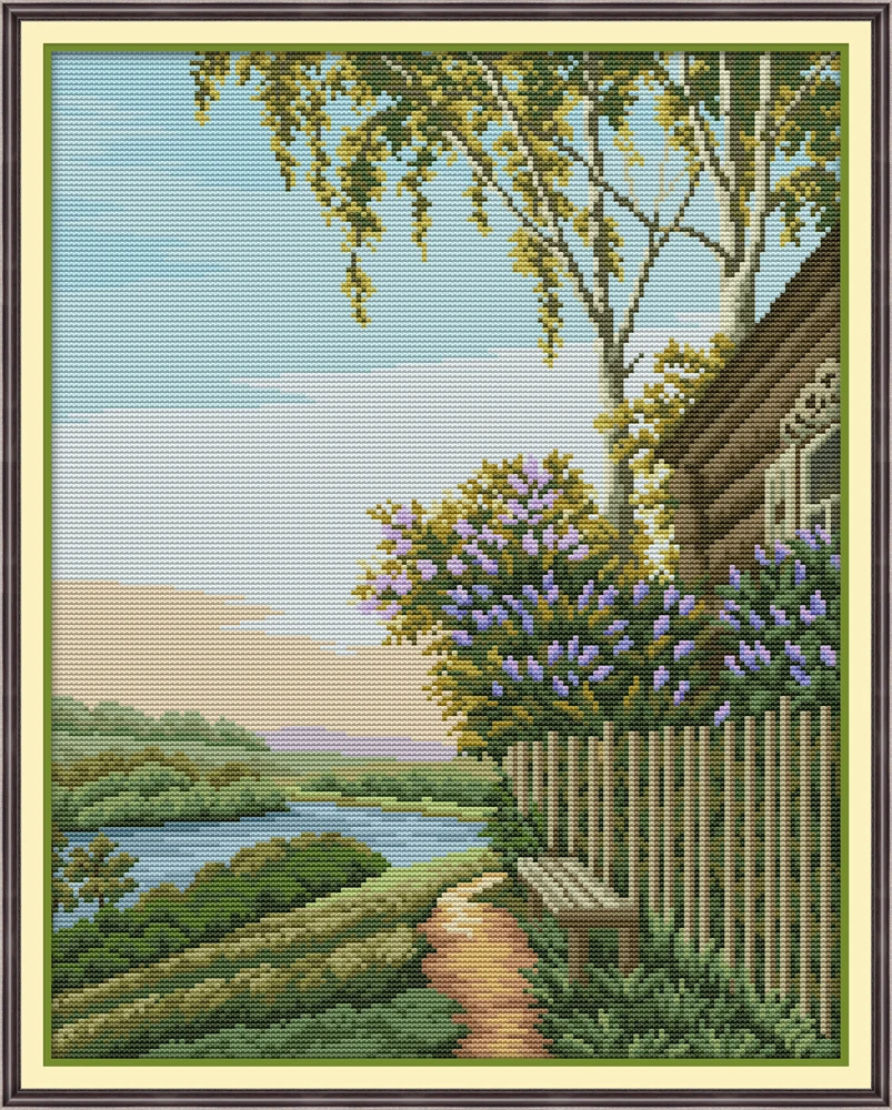 Evening fence cross stitch kit aida 14ct 11ct count print canvas stitches stitching needlework embroidery DIY handmade | Дом и сад