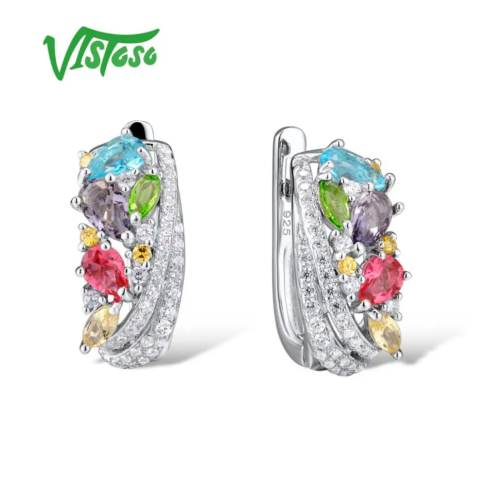 VISTOSO Ювелирные наборы для женщин Красочные натуральные драгоценные камни набор