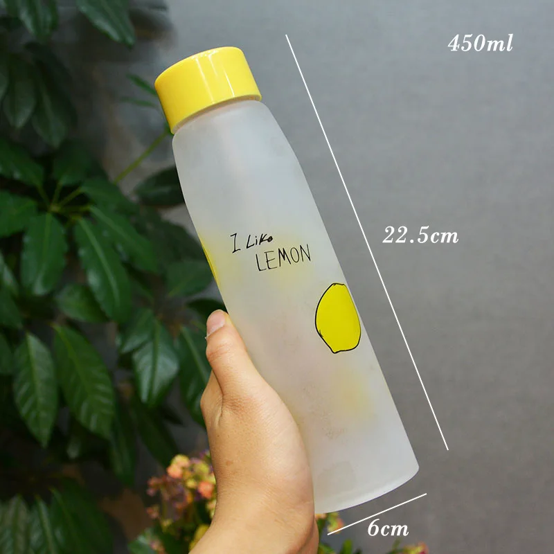 Свежее матовое стекло бутылка для воды с фруктовым узором Герметичная Бутылка