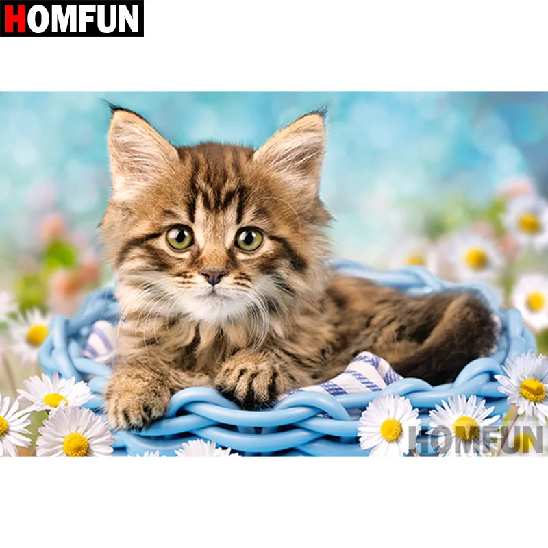 

Алмазная живопись HOMFUN A08166, картина «Кот» с квадратными/круглыми стразами, вышивка крестиком, домашний декор, подарок для «сделай сам», 5D