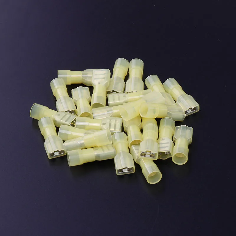 50Pcs Yellow Nylon fully Insulated Butt Connectors 12 10AWG Spade Male & Female Electrical Crimp Terminals Kits|Терминалы| |