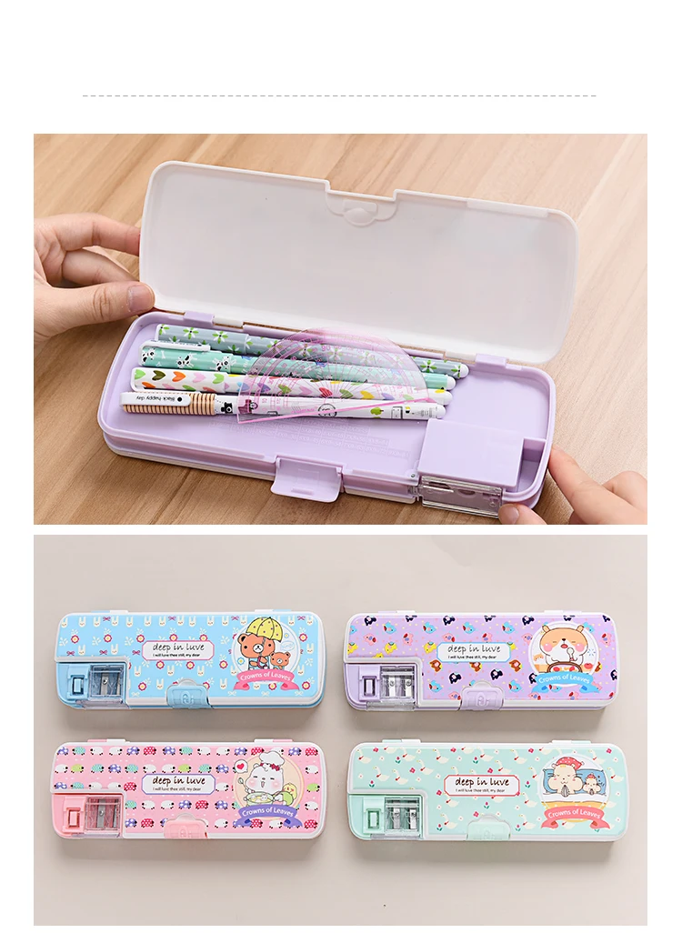 Многофункциональный пластиковый чехол для карандашей с мультяшным рисунком