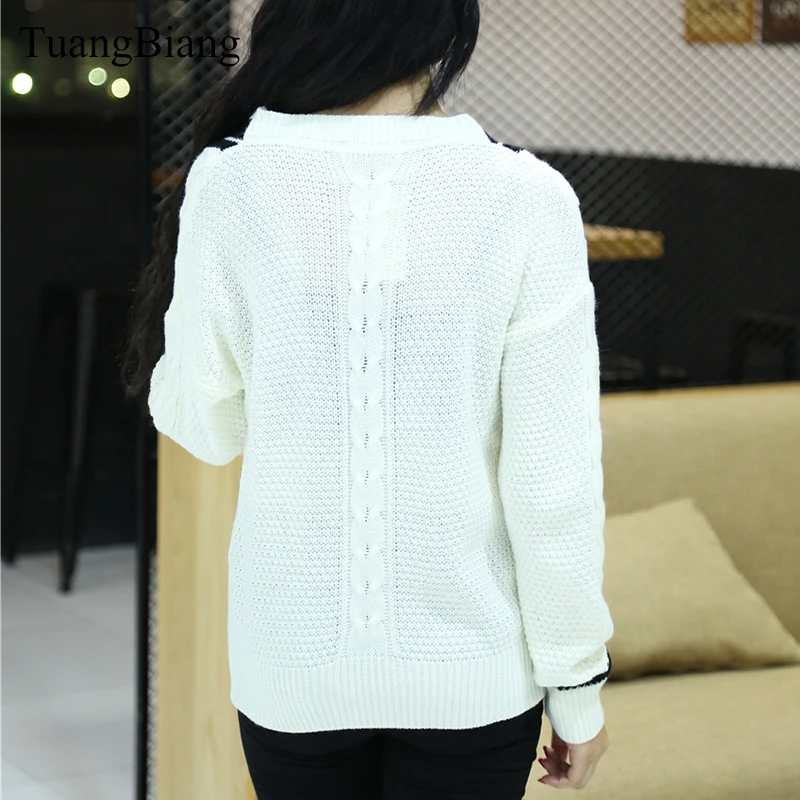 2018 Autumn winter Coarse Needle Sweater Women Pullover Female Casual Loose V-Neck Bottoming Sweaters Tops stripe basic Jumpers | Женская